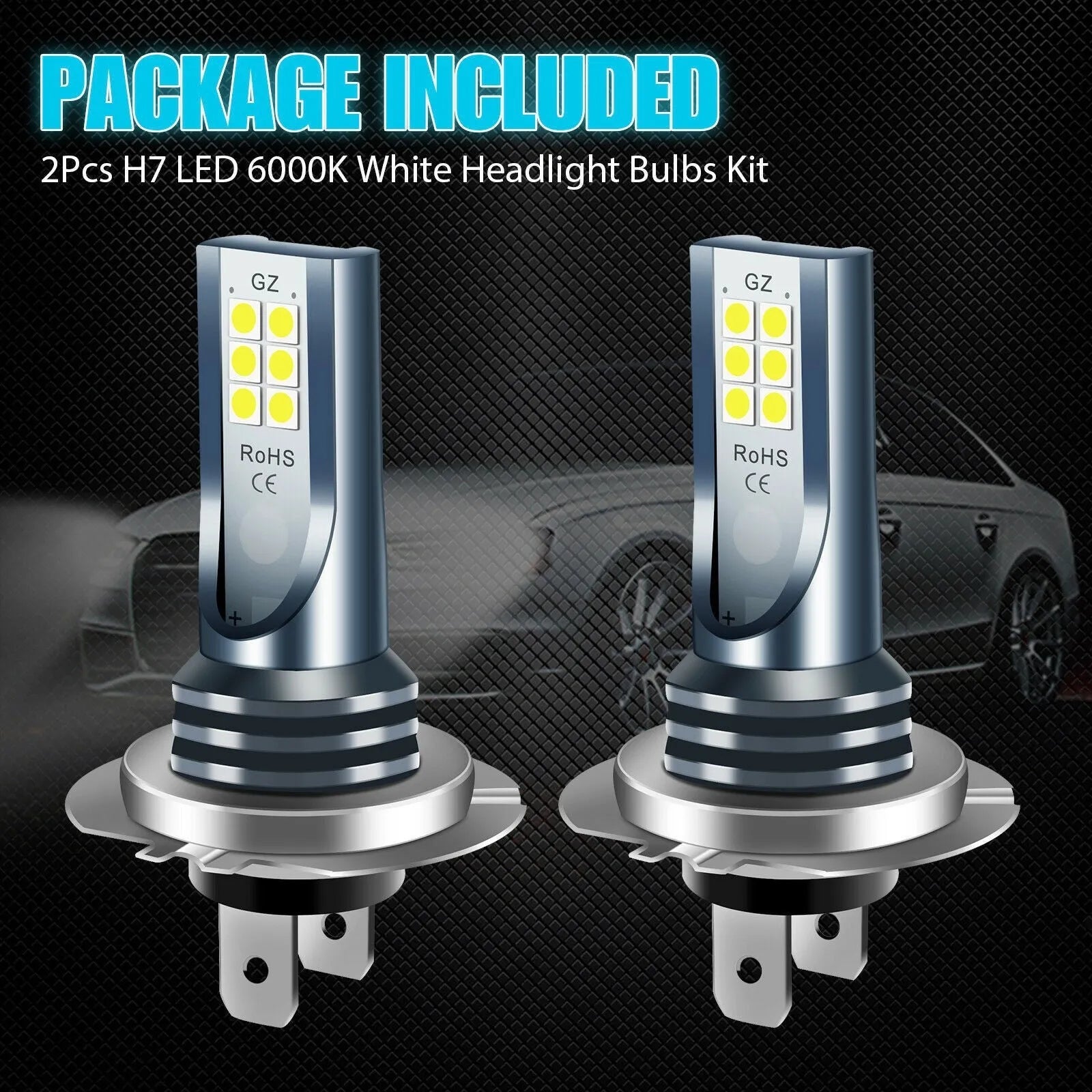 Automotive LED fog lamp bulb with aviation aluminium housing and 12 SMD chips
