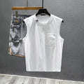 A solid colour loose-fitting cotton sleeveless T-shirt with a straight hem, shown in white.