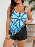 Plus size swimsuit bikini set with sling pattern and conservative briefs styling in picture colour