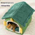 Grey enclosed cat nest bed with thick cushion inside, shown in large size.