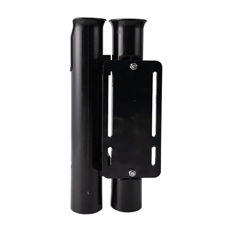 Double-layer plastic fishing rod rack with adjustable clamp mounted on bicycle frame