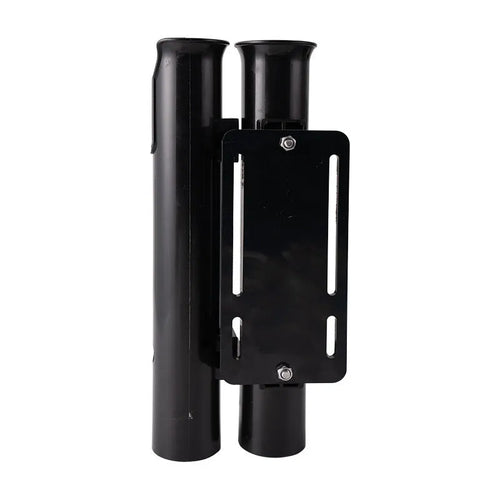 Double-layer plastic fishing rod rack with adjustable clamp mounted on bicycle frame
