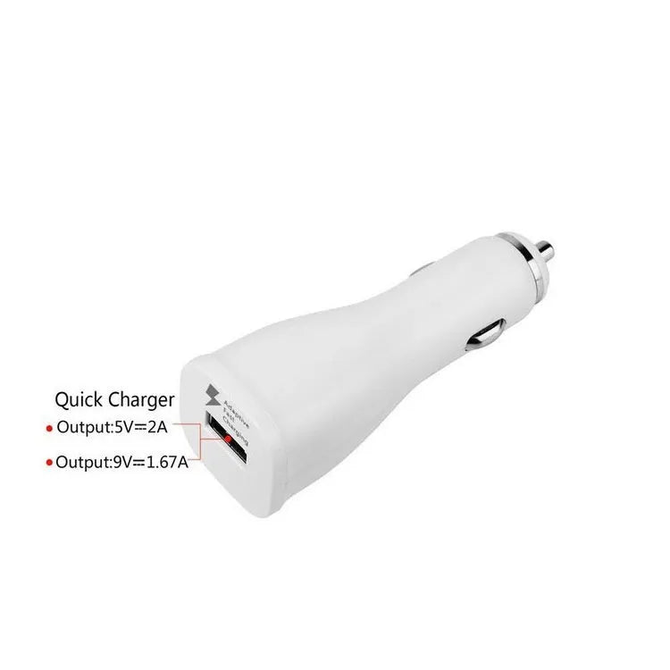 White QC30 single port USB car fast charger with QC2.0 technology for vehicle use