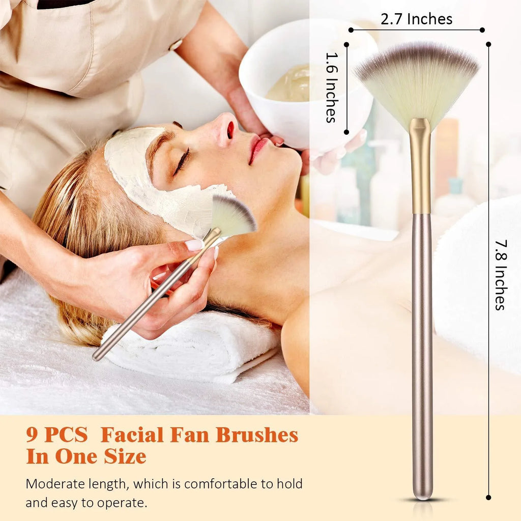 10 professional facial fan brushes with champagne handles and protective covers