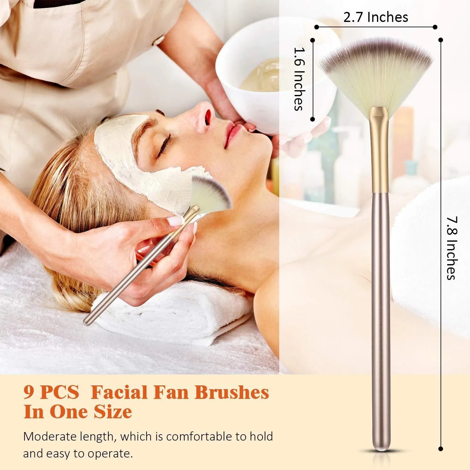 10 professional facial fan brushes with champagne handles and protective covers