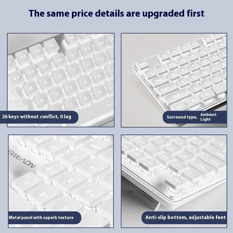Button mute wired mechanical keyboard with USB cable in Metal Black blue backlight colour option.
