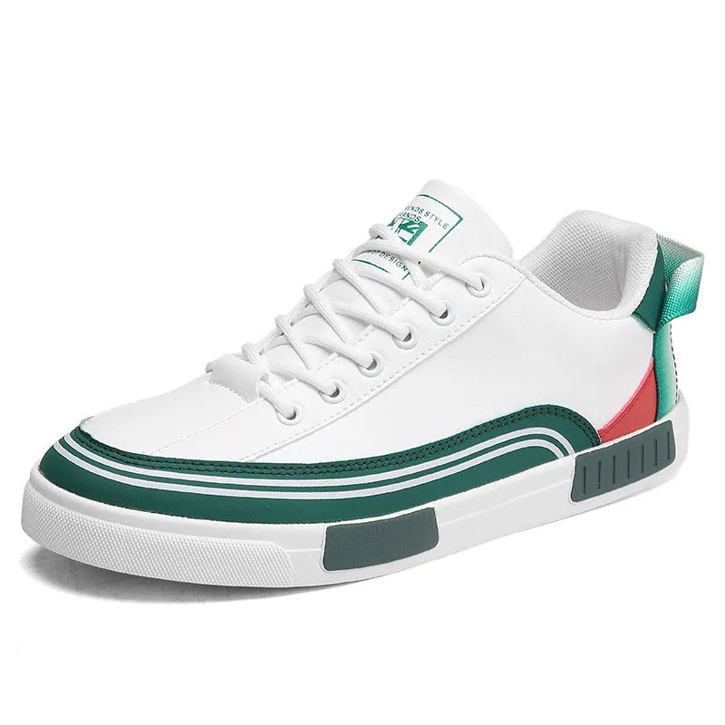 Men's beige and white-green canvas shoes with mesh panels and round-toe design