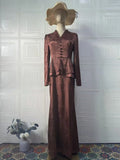 Dark brown women's retro long dress with long sleeves and fake two-piece design