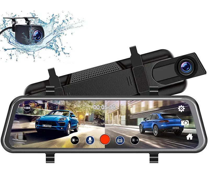 10-inch touch screen car dash camera with front and rear dual lenses for vehicle monitoring