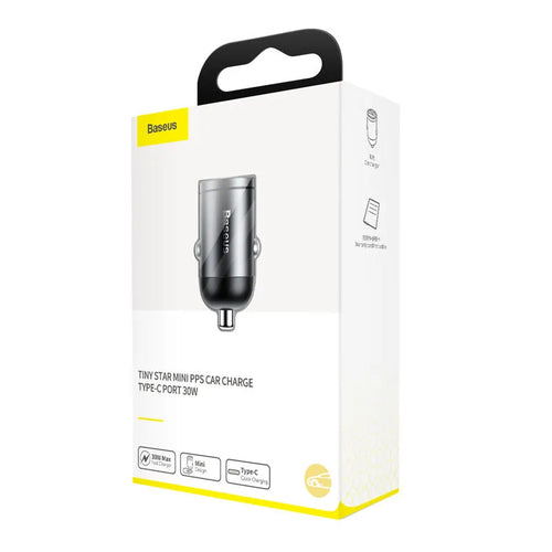 Baseus electro-optical grey single USB 30W car charger with a 1 metre cable