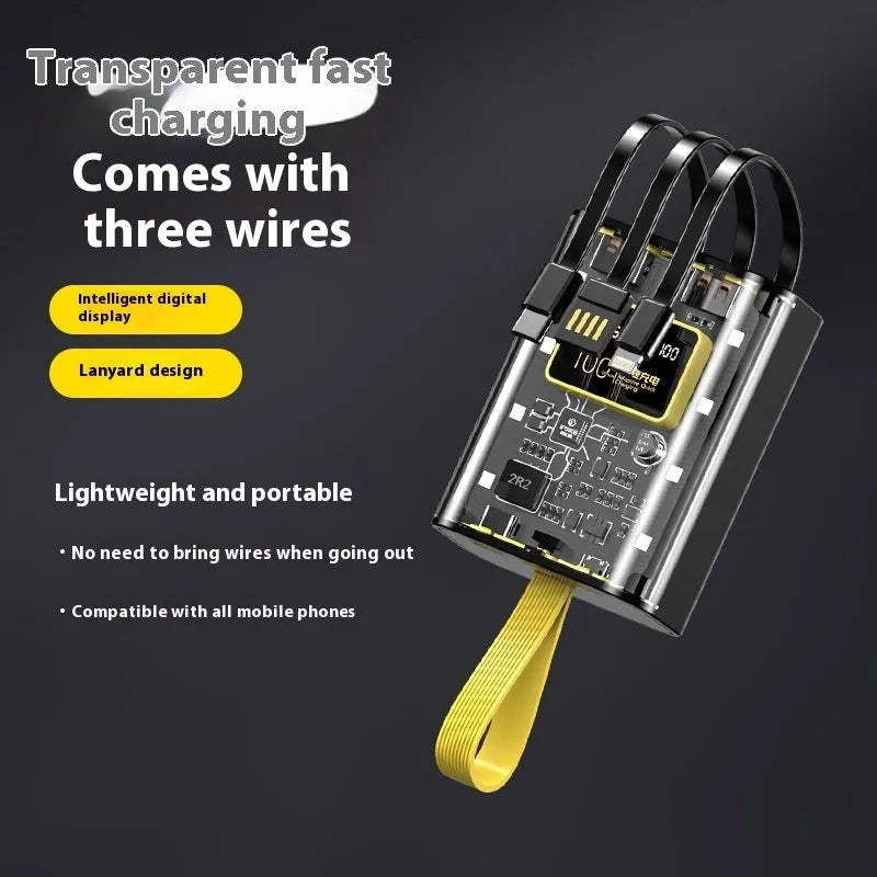 Punk transparent mech mini power bank with plastic shell and multi USB ports in black colour