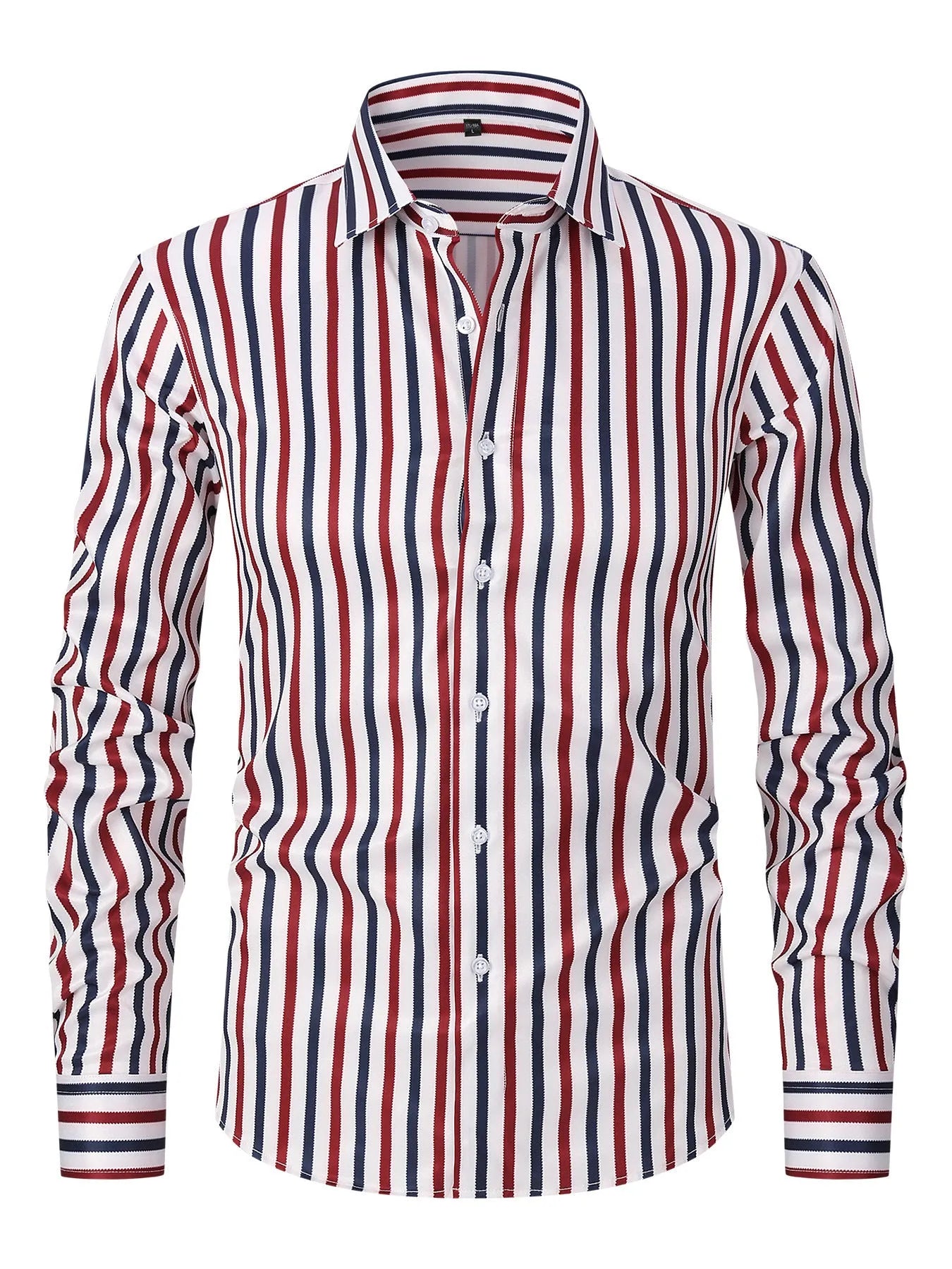 Men's slim-fit long sleeve striped business shirt in a blue and white colour pattern.