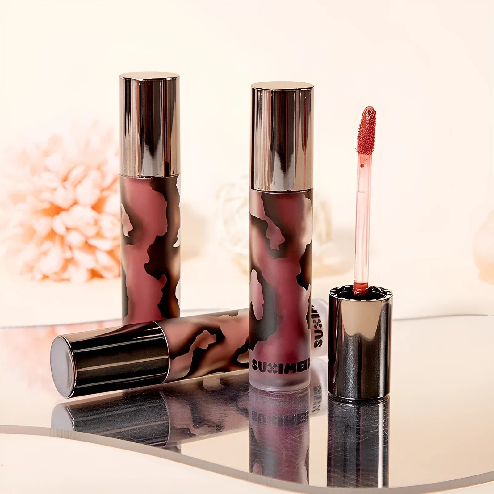 Lava Secret Matte Lip Mud Lipstick tube in one of five colours: Orange Brown Coffee, Cool Gray, Cinnamon Coffee, Jujube Red, or Smoked Purple.