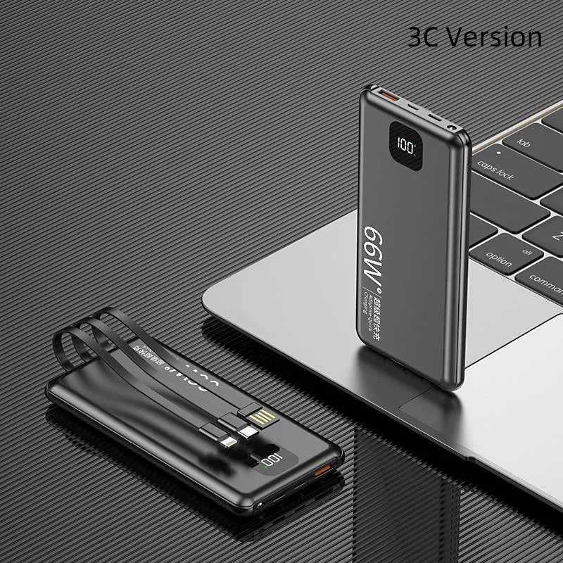 PD66W fast charge power bank 20000 mAh plastic shell cool black with cable
