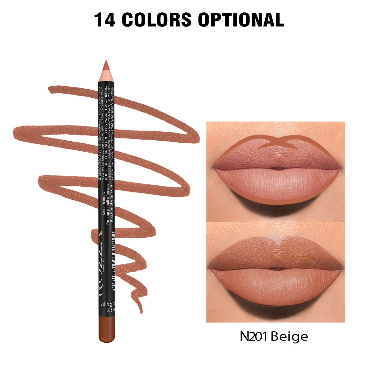 Matte finish lip liner wood pencil in nude shades for long-lasting, waterproof wear.