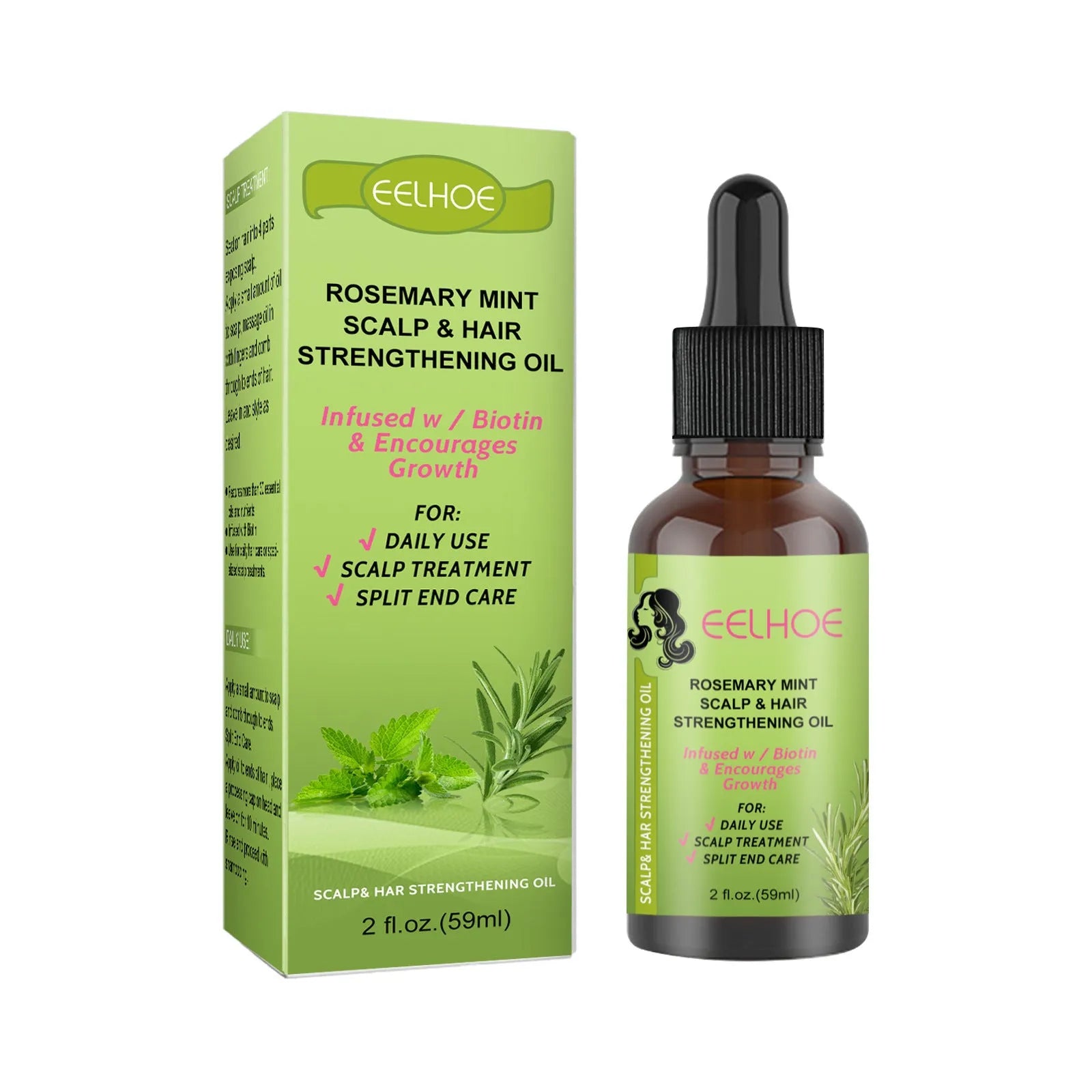59ml bottle of rosemary mint hair growth fluid for scalp massage and hair repair.