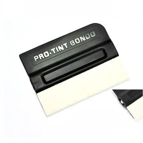 ABS plastic automotive vinyl wrap scraper tool with a blue deerskin scraping pad.