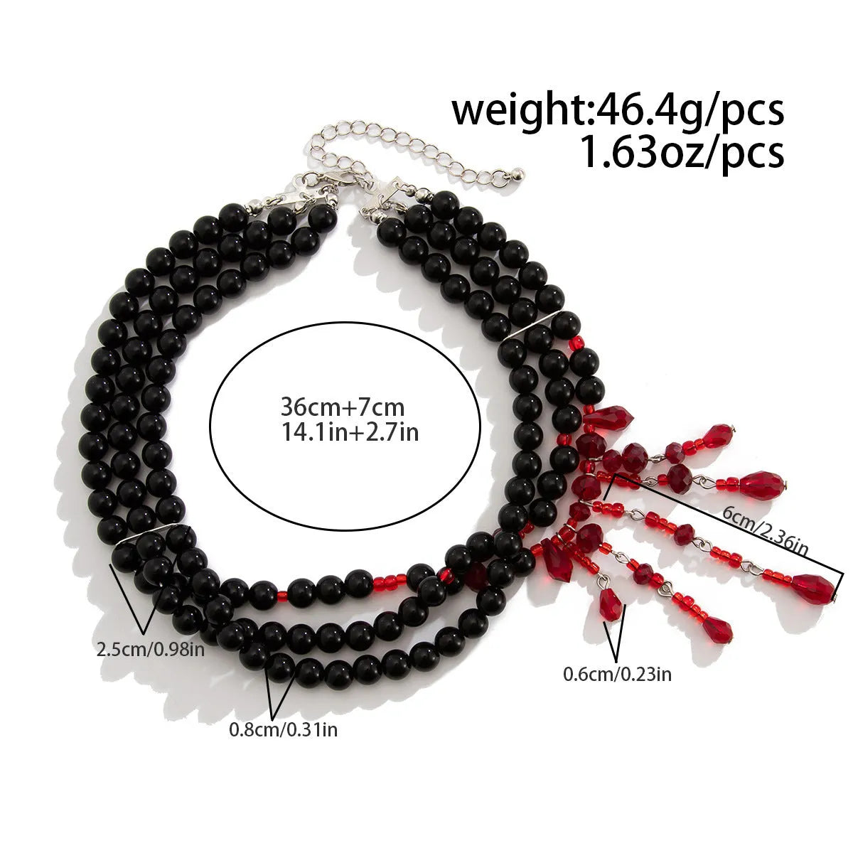 Men's Halloween necklace with blood drop crystal pendants, pearl beads, and tassel on adjustable chain