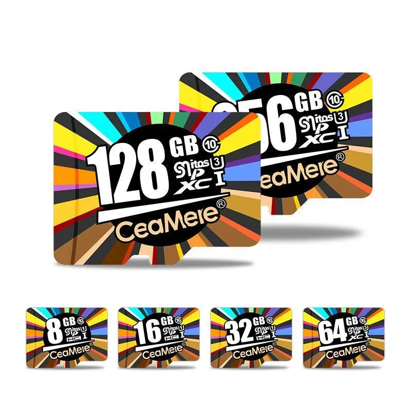 Class 10 memory card for smartphones, tablets, and dash cams, available in 8 GB to 256 GB capacities.