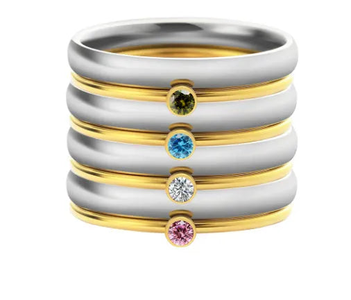 December birthstone geometric titanium steel ring with engraved details and gold accents