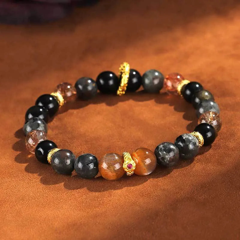 Hand-crafted black Sunstone flame stone Wukong bracelet for women and men