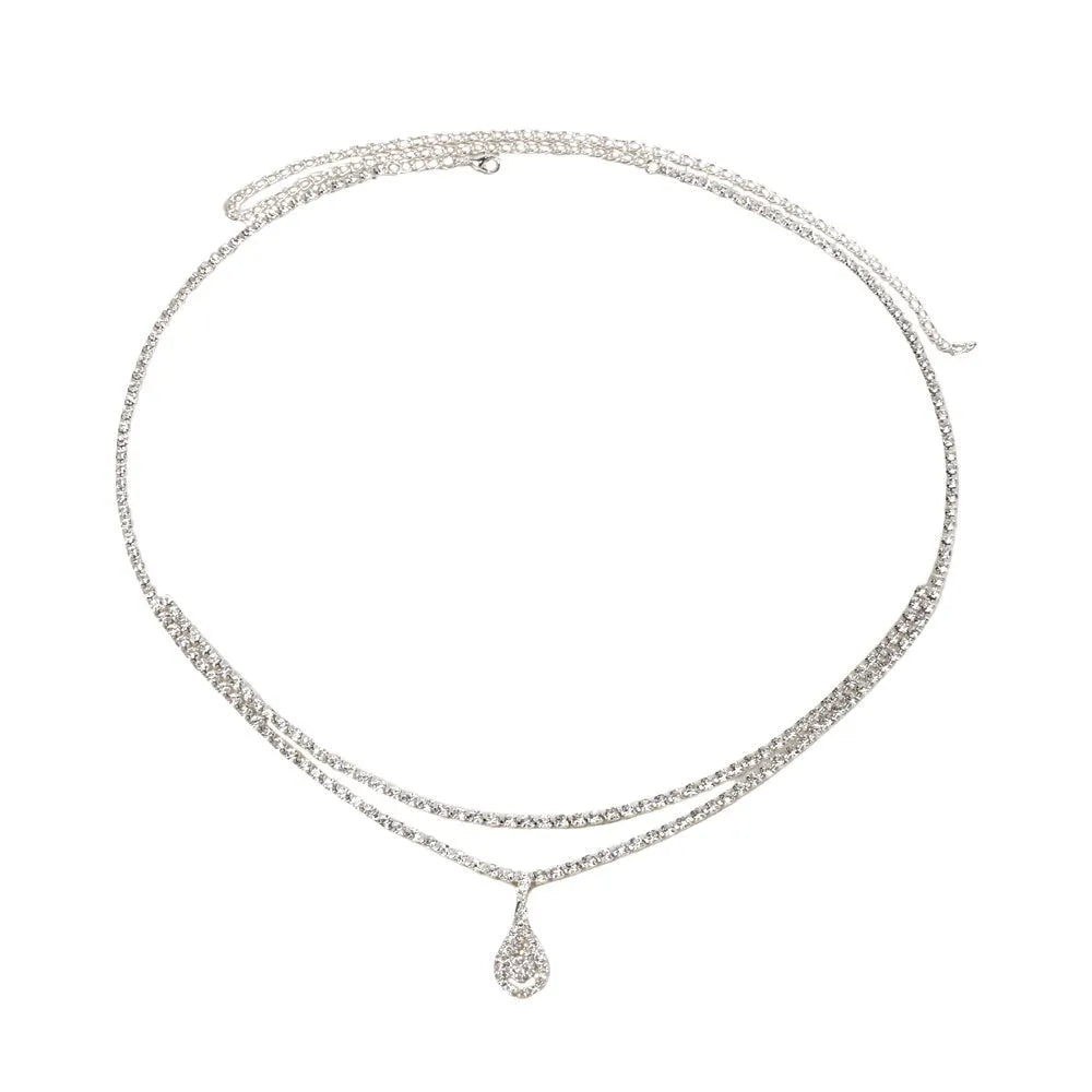 Gold and silver waist chain jewellery with a water drop pendant and adjustable lobster buckle clasp.