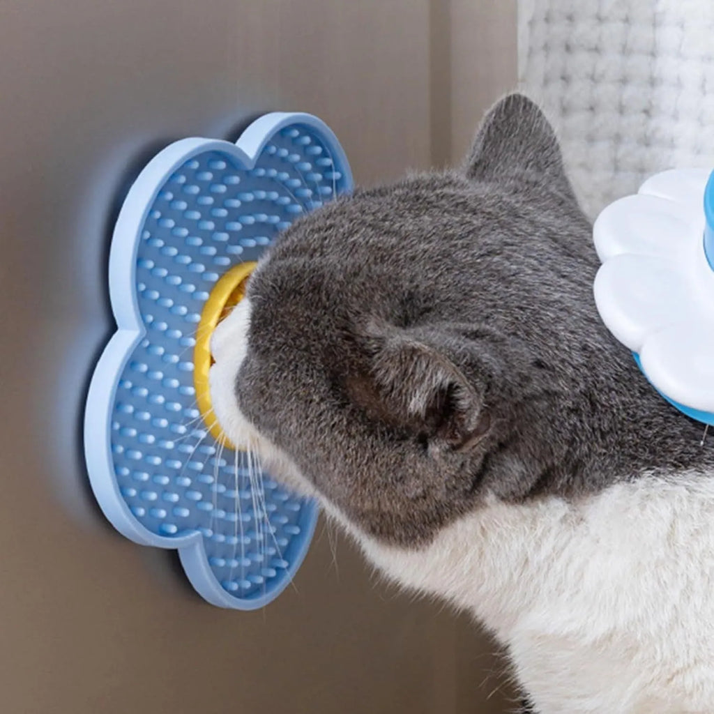 Grey flower-shaped silicone pet lick mat with suction cups for slow feeding
