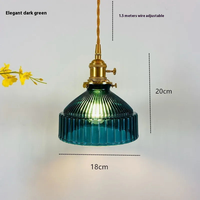 Nordic retro brass and glass chandelier with adjustable suspension and coloured glass shade