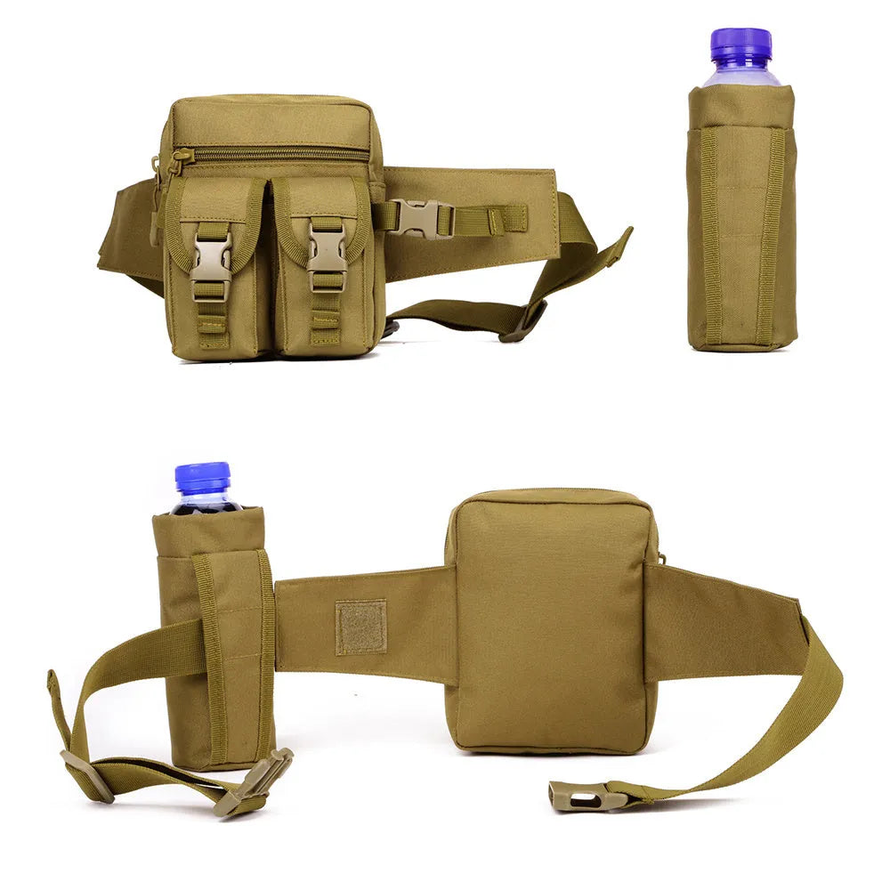 Tactical Oxford cloth waist bag with water bottle pockets in camouflage and black colour options