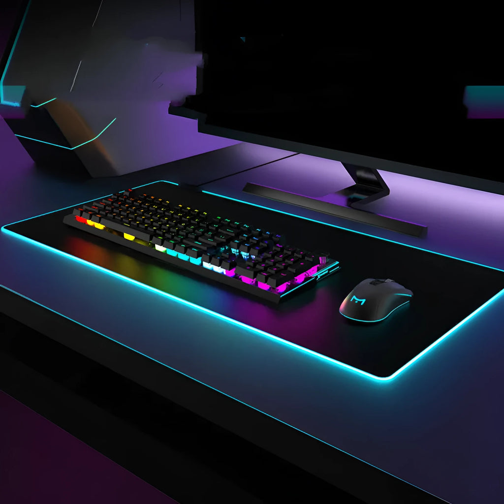 RGB luminous mouse pad with rubber base and 4.0mm thickness in 300x250mm, 800x300mm or 900x400mm