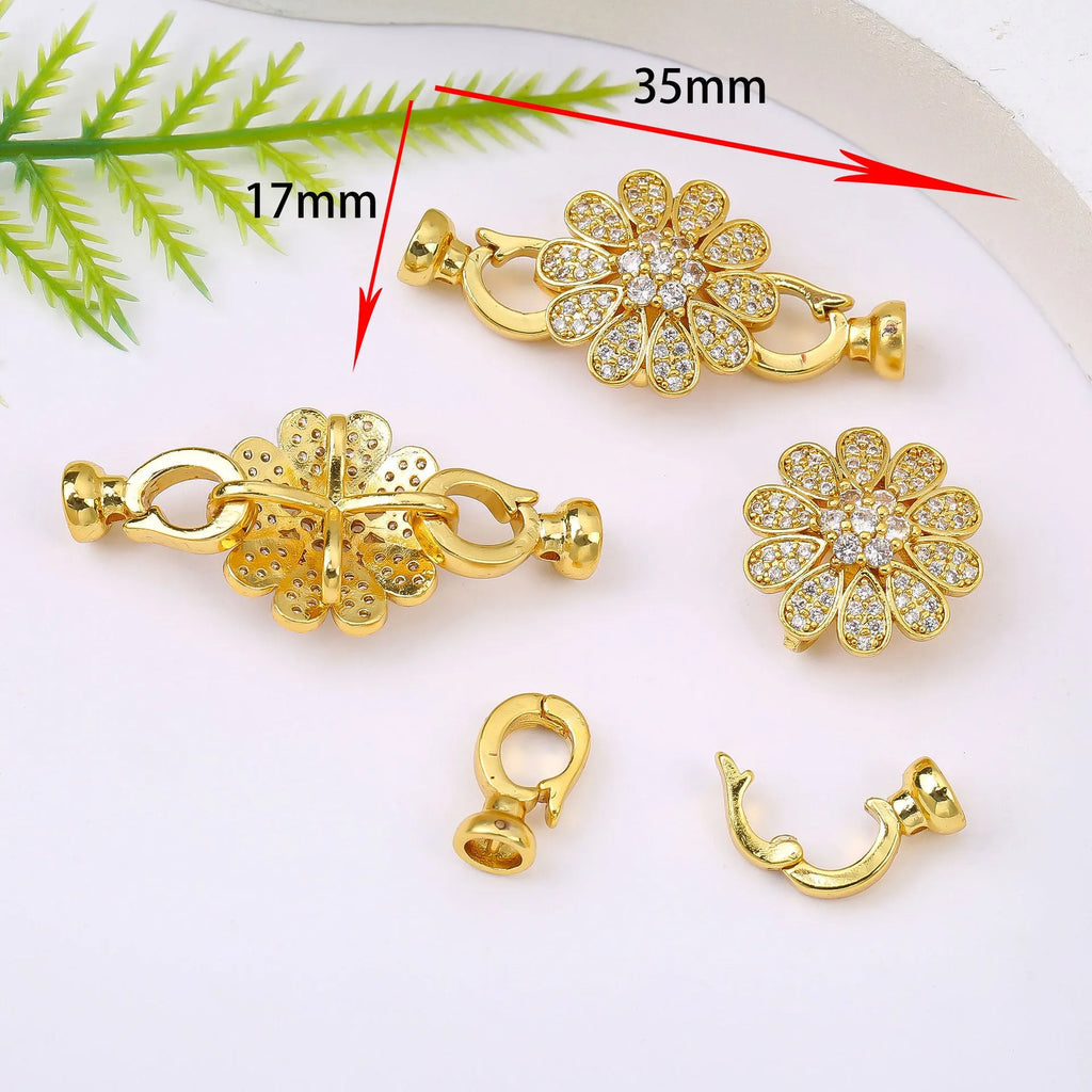 Small gold-plated brass jewellery clasp with white pearl detail for DIY necklace projects