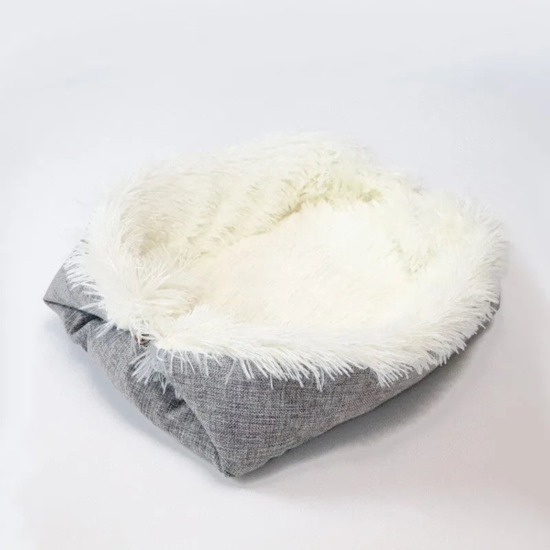 Grey and white pet blanket nest with plush surface and non-slip bottom measuring 61cm by 51cm