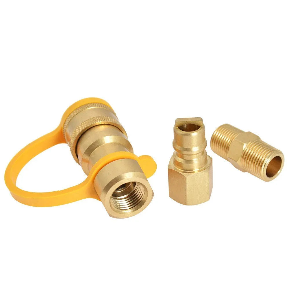 Gold brass propane tank connector with 3/8 inch American standard thread