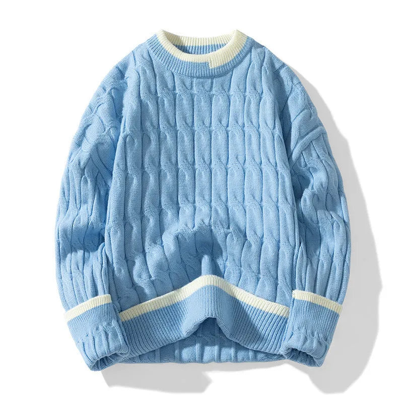 Men's two-piece acrylic winter sweater set in loose fit with long sleeves showing colour options