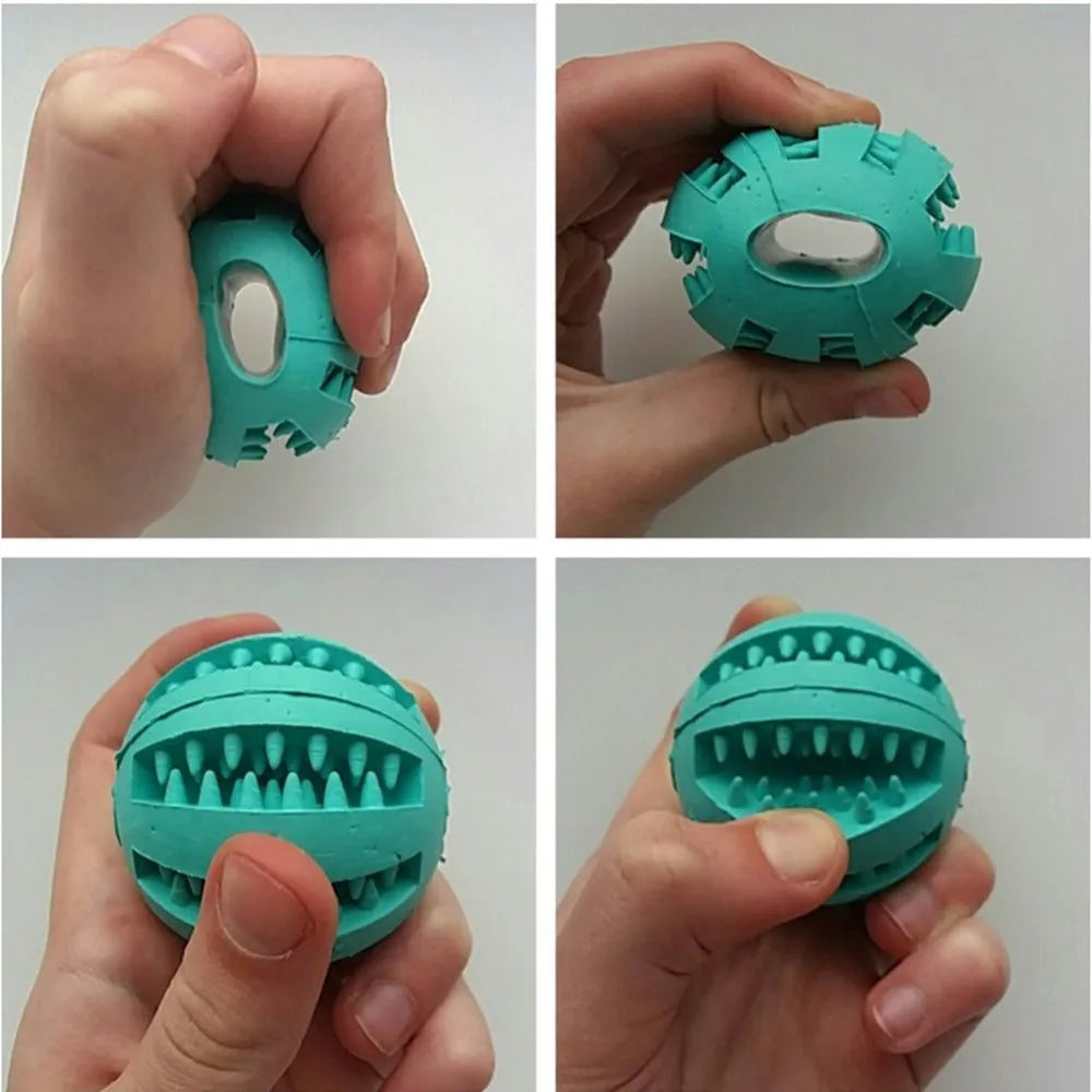 Natural silica gel slow feeder dog toy ball in blue for tooth cleaning and treat dispensing