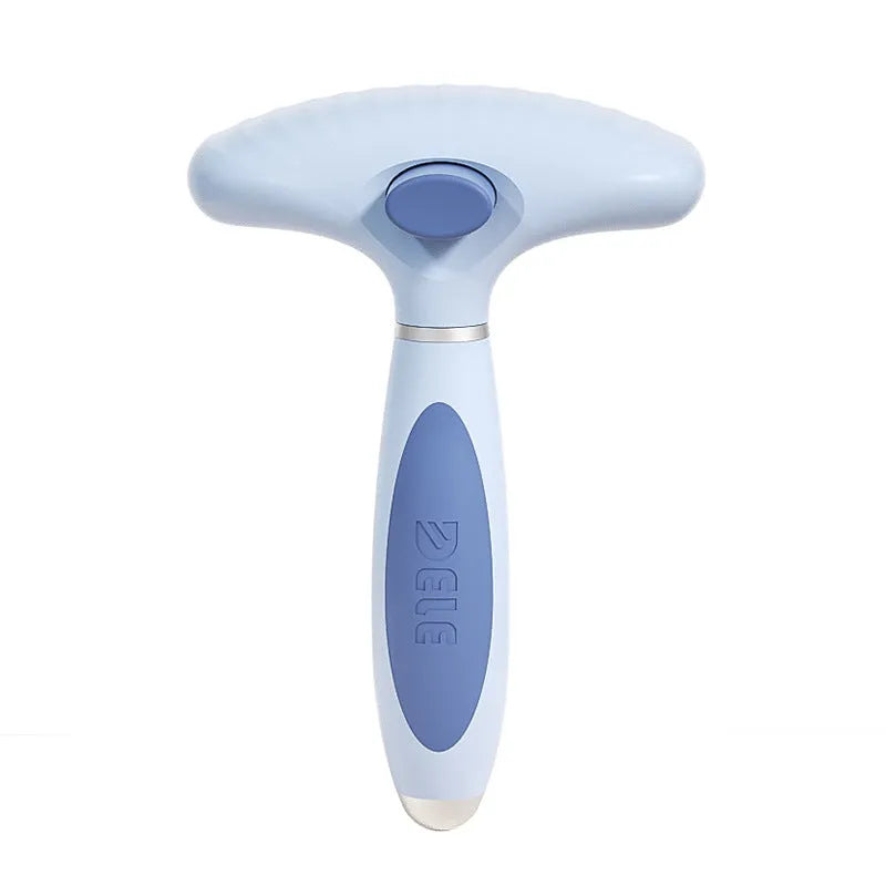 Stainless steel double row dog grooming comb in azure light blue