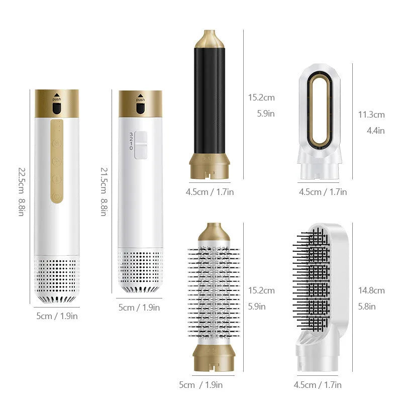 6-in-1 hot air comb styling tool with leather case for curling and straightening wet or dry hair