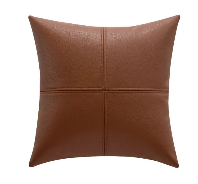 Solid colour soft cowhide leather pillow cover in a Nordic style, shown in a neutral tone.