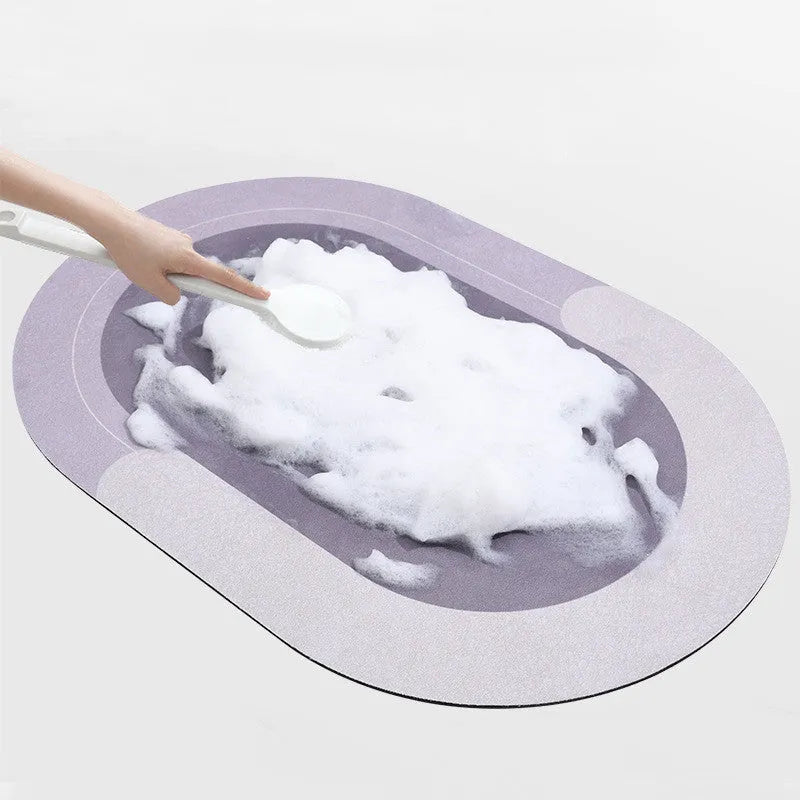 Oval and semicircle super absorbent floor mats in grey, blue, red, khaki colours with non-slip rubber backing
