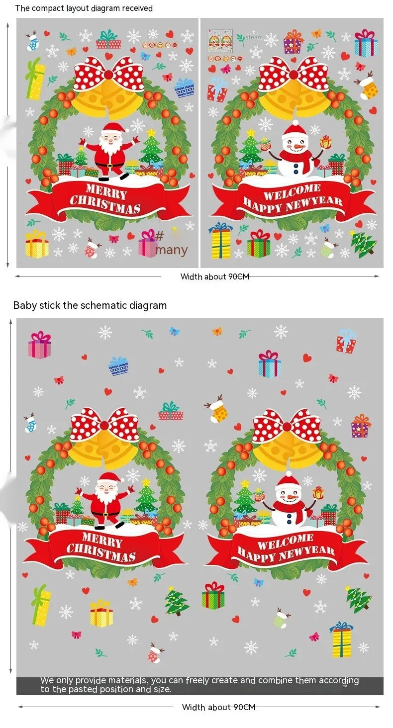 Large colourful cartoon Christmas electrostatic wall sticker for glass windows measuring 60×45cm