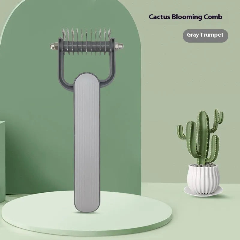 Green and grey dog unknotting combs in large and small sizes with stainless steel teeth.