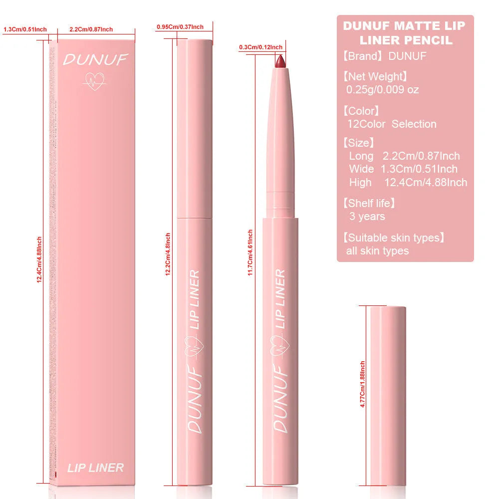 Set of twelve velvet matte lip liner pencils in different colours numbered 01 to 12
