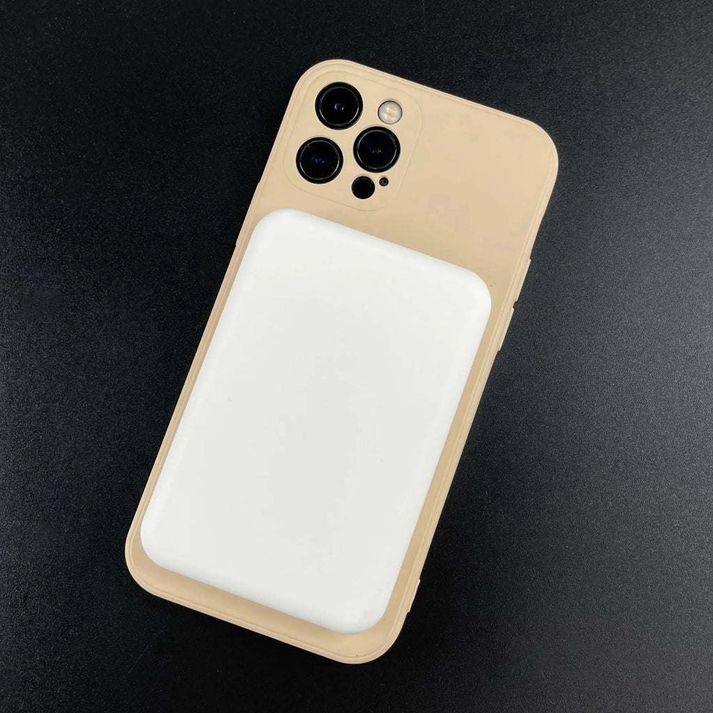 Portable magnetic wireless charger in white with 5000mAh capacity showing compact dimensions