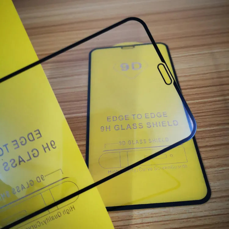 Black tempered glass screen protector for Xiaomi phones showing full coverage design