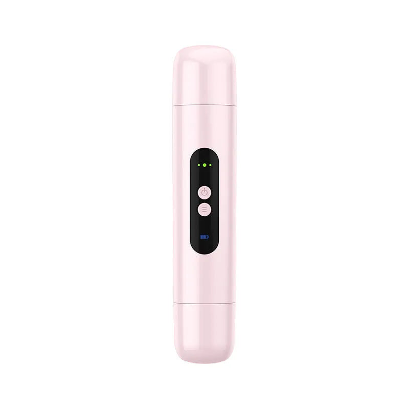 Pink and white portable electric depilator body hair trimmer with USB charging cable