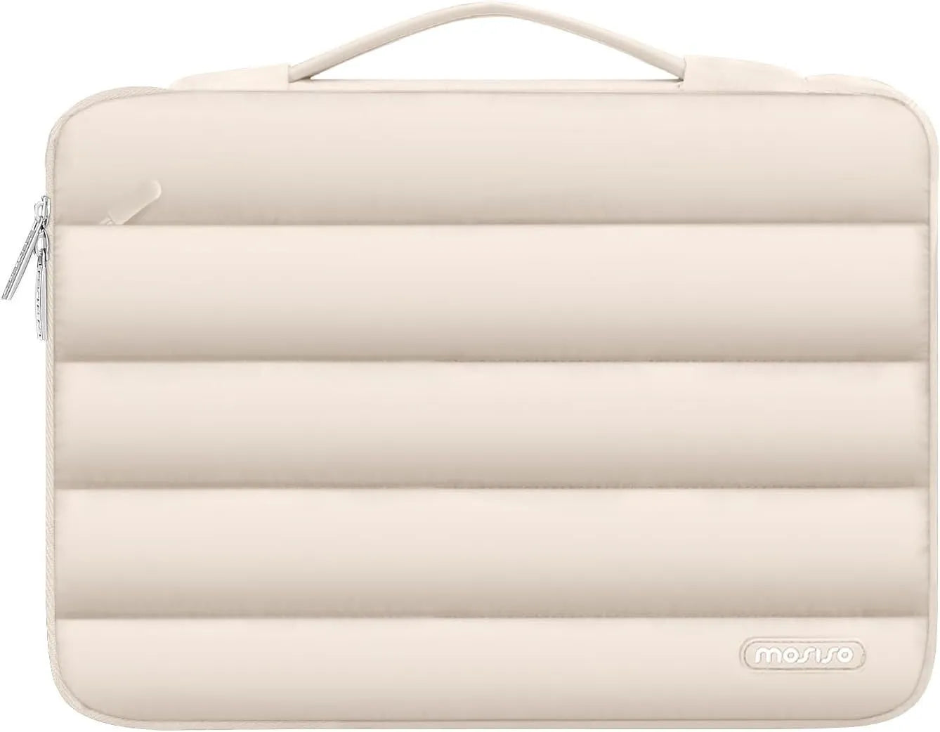 Velvet laptop bag with plaid pattern in light brown colour showing structured storage for 13.3-inch devices