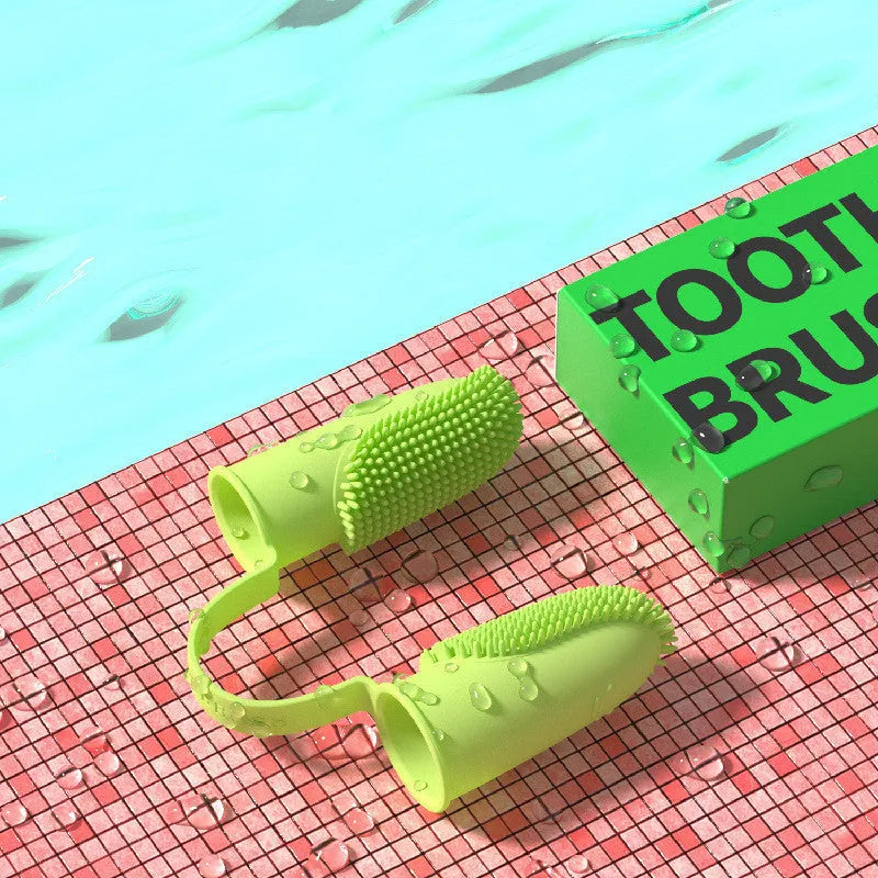 Pet tooth cleaning finger set with double finger toothbrush design in TPR material