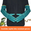 Dark green leather pet handling gloves with extended sleeve cuffs for animal bite protection