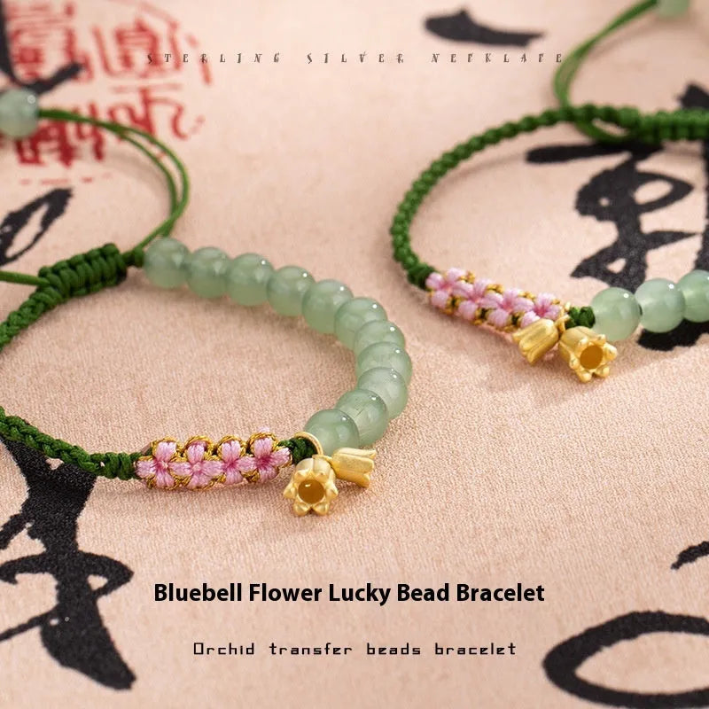 Lily hand woven red rope bracelet with floral national style for women