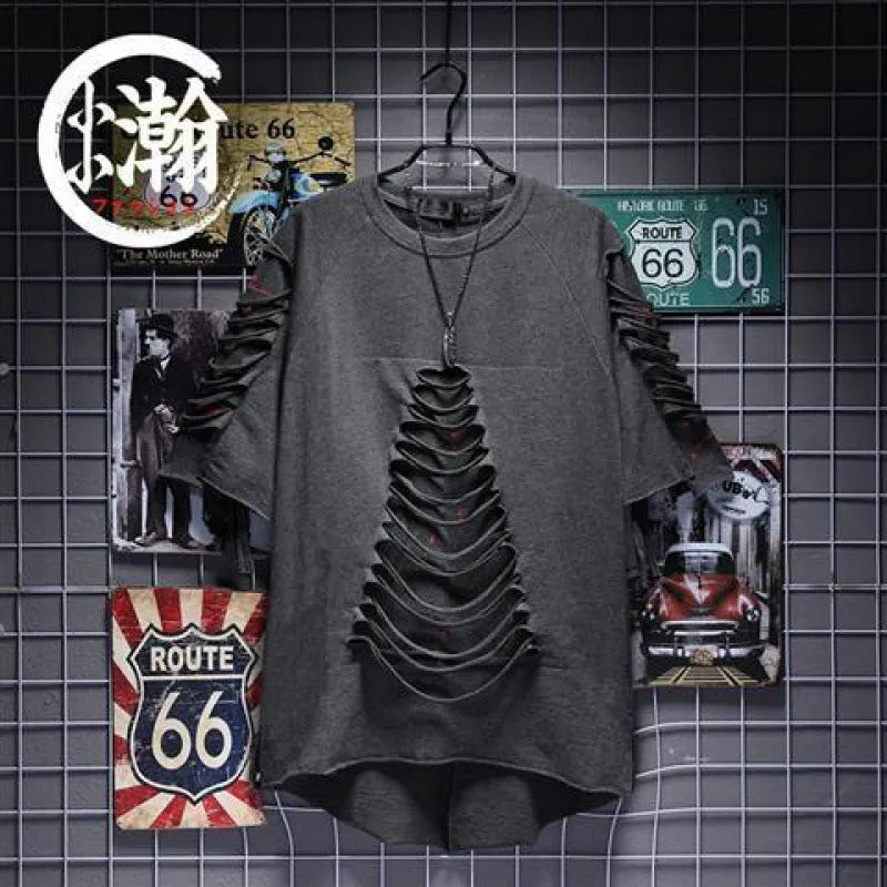 Men's loose fit hip hop polyester printed short sleeve t-shirt with graffiti design in black and white
